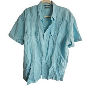 Cubavera Mens Shirt Slim Blue Linen Cotton Breathable Travel Resort XL Vacation